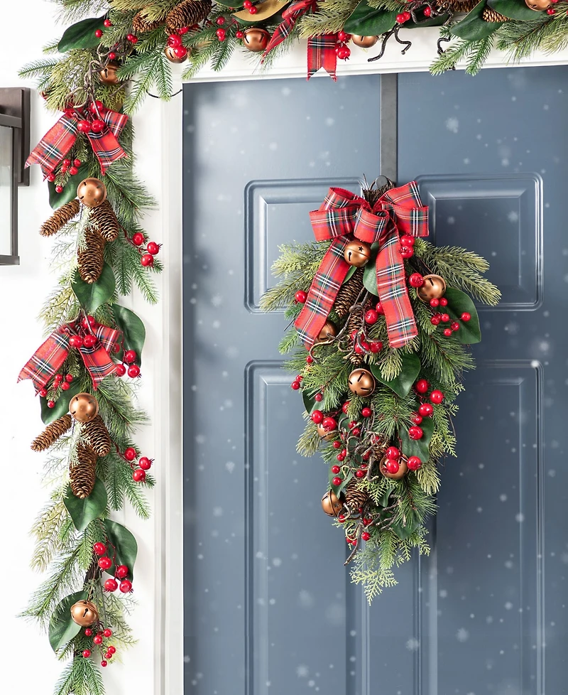 Glitzhome 6" Christmas Bell, Pinecone and Berry Bow Garland