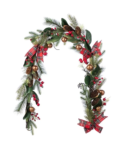 Glitzhome 6" Christmas Bell, Pinecone and Berry Bow Garland