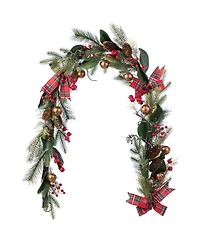 Glitzhome 6" Christmas Bell, Pinecone and Berry Bow Garland