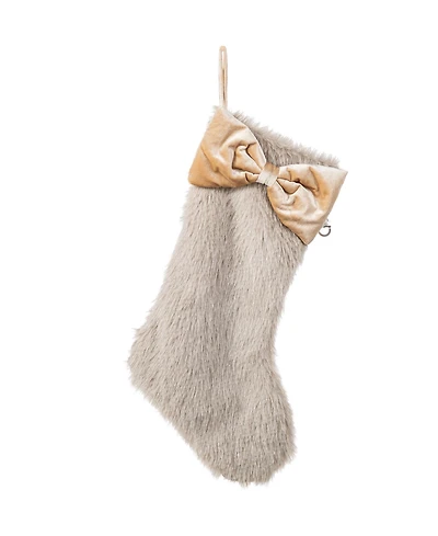 Glitzhome 21" Faux Fox Fur Christmas Stocking with Bow