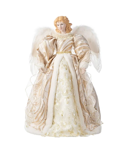 Glitzhome 24" Faux Fur Christmas Angel Tree Topper