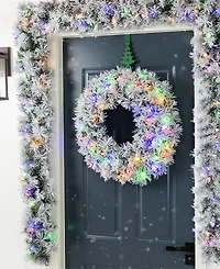 Glitzhome Pre-Lit Snow Flocked Greenery Pine Christmas Garlands