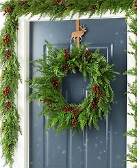 Glitzhome Christmas Greenery Dripping Cedar Garlands with Berries, Set of 2