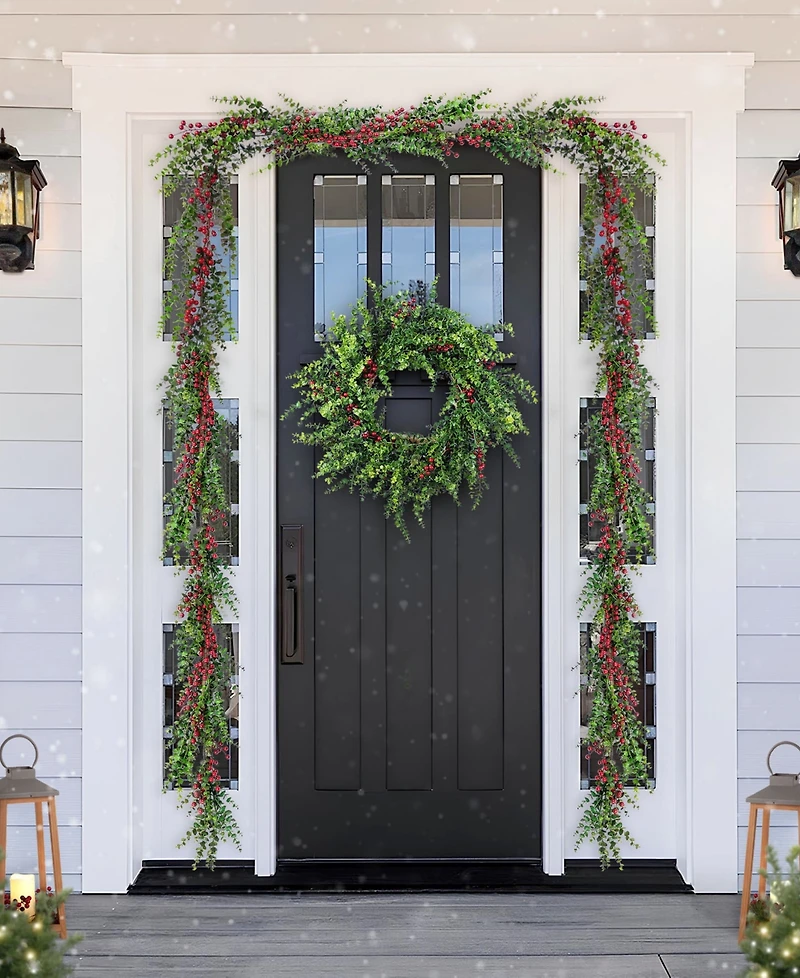 Glitzhome Christmas Greenery Dripping Eucalyptus Garlands with Berries, Set of 2
