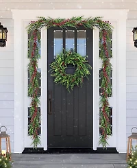 Glitzhome Christmas Greenery Dripping Eucalyptus Garlands with Berries, Set of 2