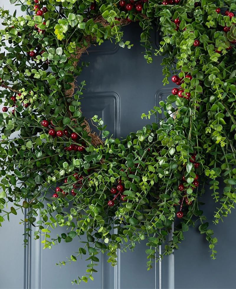 Glitzhome Christmas Greenery Dripping Eucalyptus Wreath and Matched Garlands, Set of 3