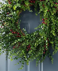 Glitzhome Christmas Greenery Dripping Eucalyptus Wreath and Matched Garlands, Set of 3