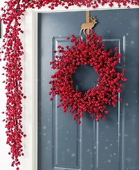 Glitzhome Christmas Red Berries Garlands, Set of 2