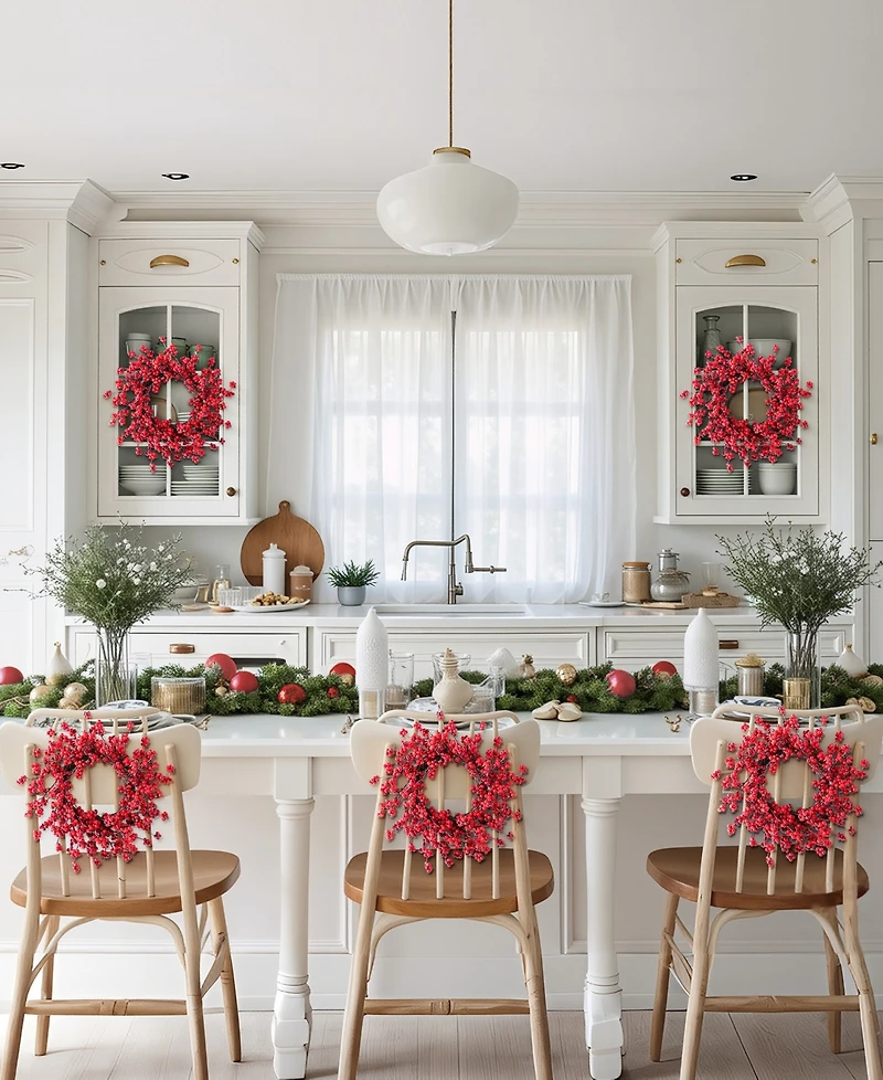 Glitzhome Christmas Mini Red Berries Wreaths, Set of 4
