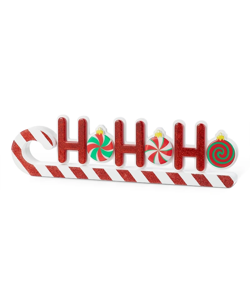 Glitzhome 19" Christmas Wooden Epoxy Hohoho Candy Cane Table Decor