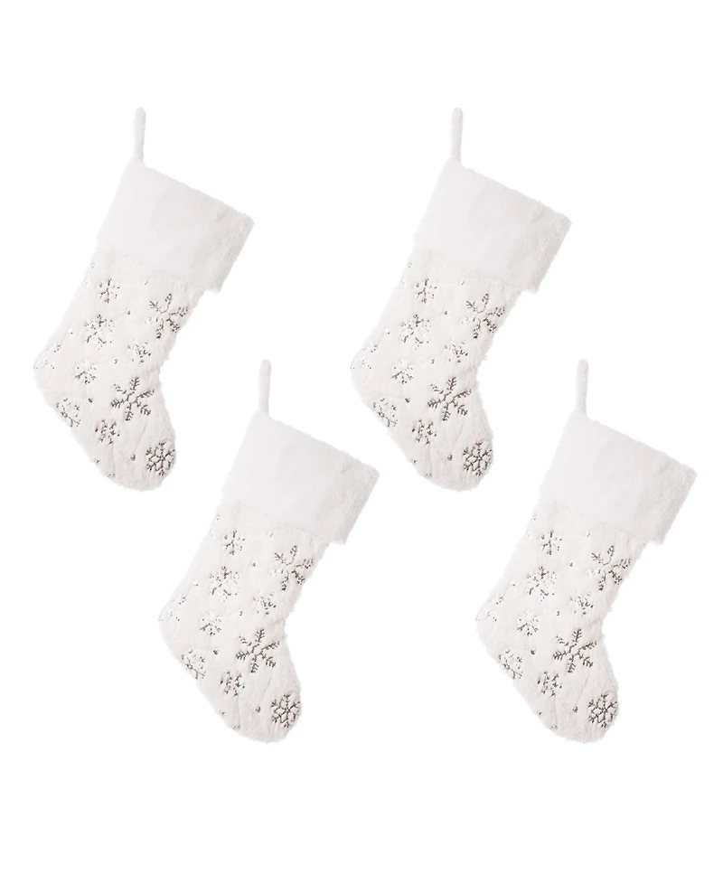 Glitzhome Plush with Snowflake Christmas Stockings, Set of 4