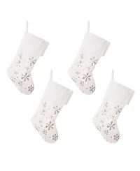 Glitzhome Plush with Snowflake Christmas Stockings, Set of 4