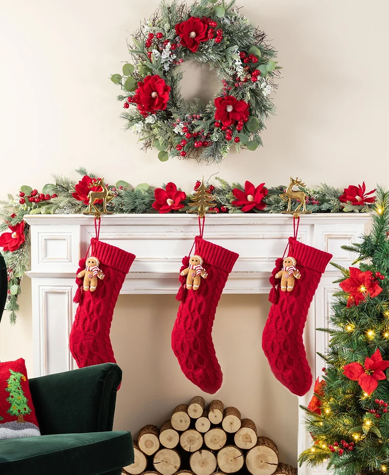 Glitzhome Knitted Christmas Stockings with Complimentary Gingerbread Man Ornament, Set of 2