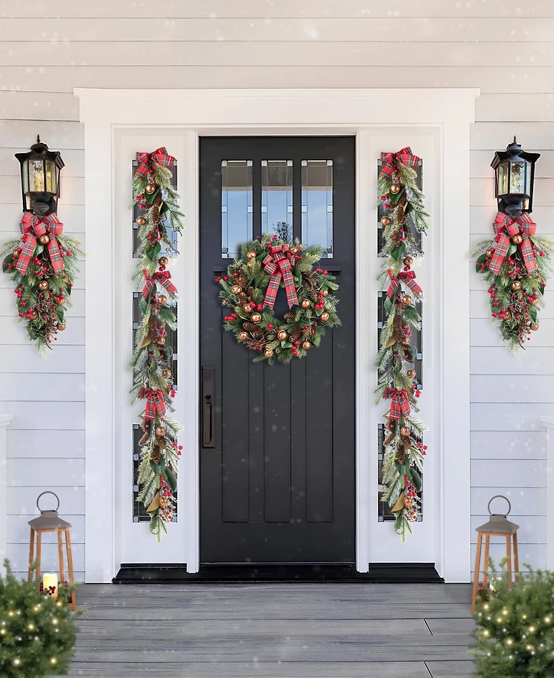 Glitzhome Christmas Bell, Pinecone and Berry Bow Teardrops, Set of 2