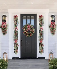 Glitzhome Christmas Bell, Pinecone and Berry Bow Teardrops, Set of 2