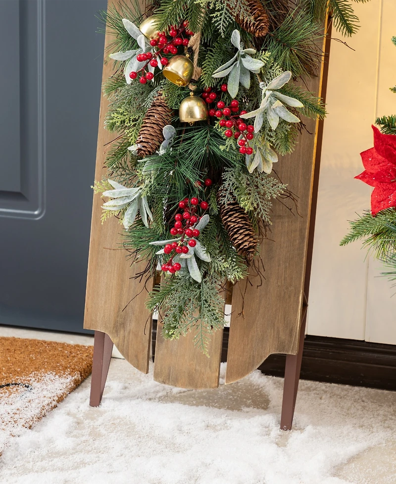 Glitzhome 34.25" Wooden Christmas Sleigh Porch Decor