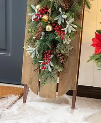 Glitzhome 34.25" Wooden Christmas Sleigh Porch Decor