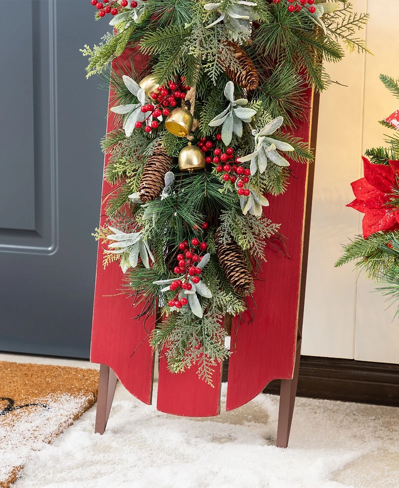 Glitzhome 34.25" Wooden Christmas Sleigh Porch Decor & Teardrop