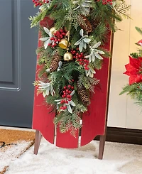 Glitzhome 34.25" Wooden Christmas Sleigh Porch Decor & Teardrop