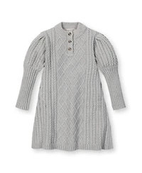 Hope & Henry Little and Big Girls' Organic Long Sleeve Mock Neck Button Placket Sweater Dress