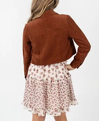 Rare Editions Big Girl 2-Piece Floral Chiffon Dress with Corduroy Jacket Set