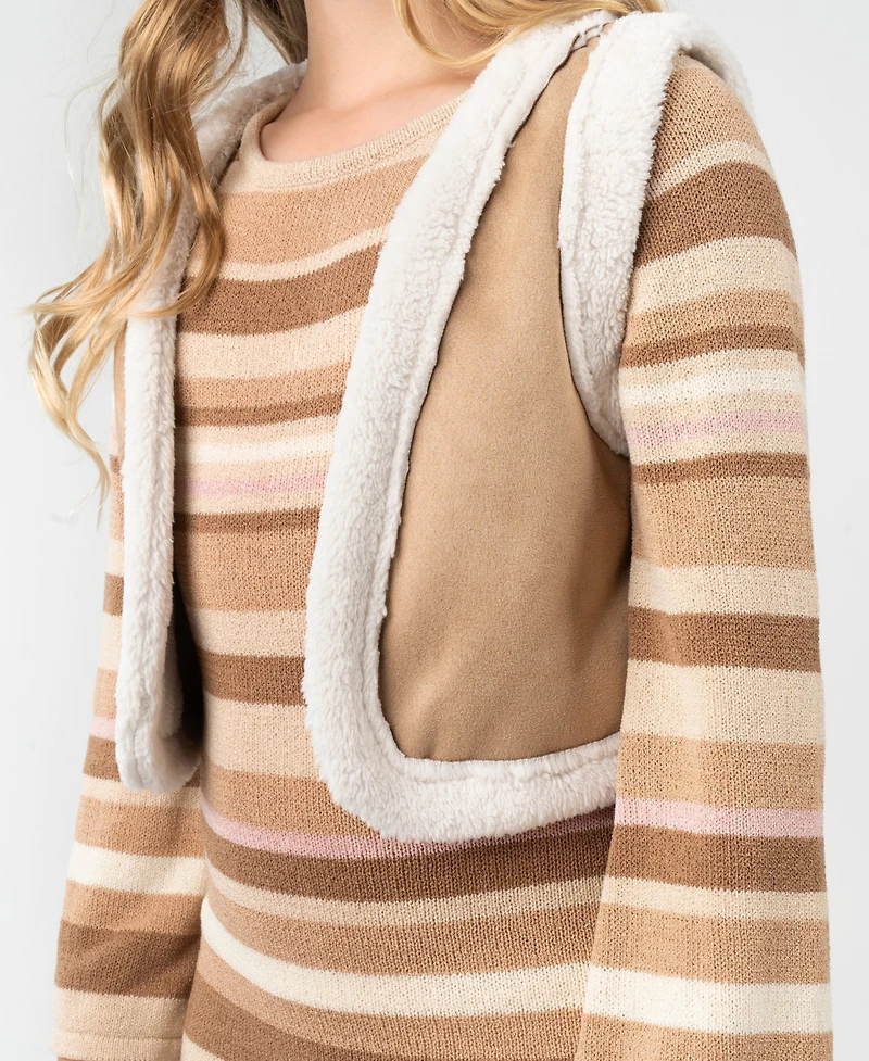 Rare Editions Big Girls 2-Piece Striped Knit Dress with Reversible Vest Set