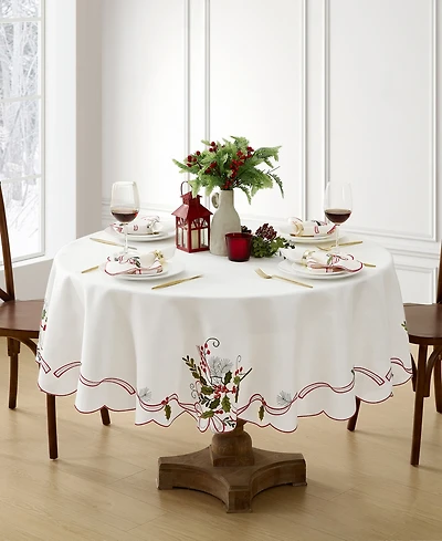 Elrene Holly Ribbon Embroidered Cutwork Fabric Tablecloth, 70"