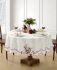 Elrene Holly Ribbon Embroidered Cutwork Fabric Tablecloth, 70"