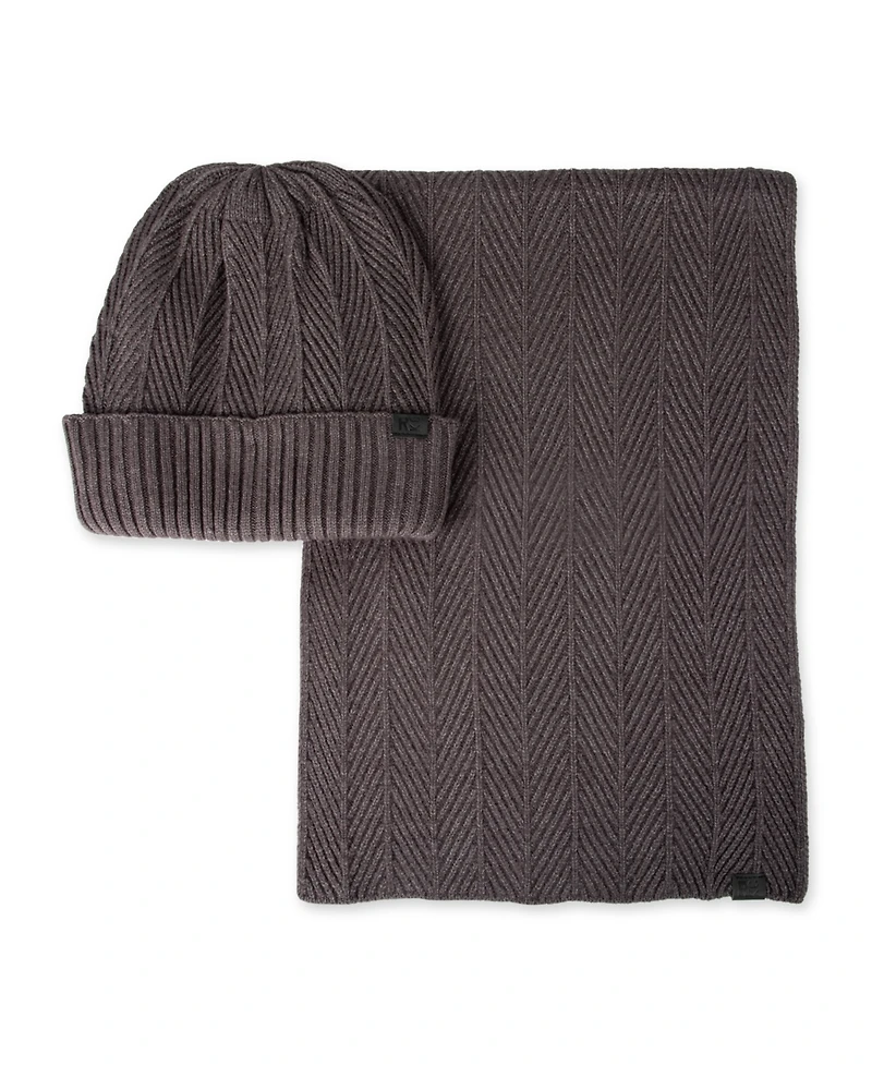 Kenneth Cole Reaction Men's 2-Piece Herringbone Knit Beanie and Scarf Box Set