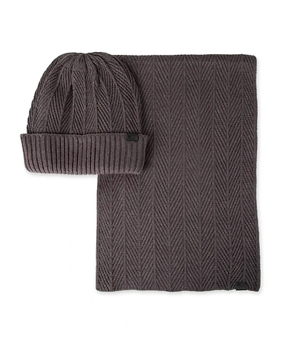 Kenneth Cole Reaction Men's 2-Piece Herringbone Knit Beanie and Scarf Box Set