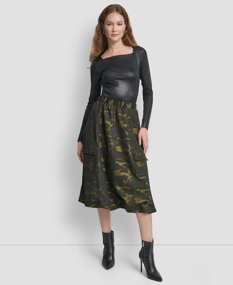 Dkny Women's Camo Print Jacquard Bubble Midi Skirt