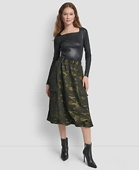 Dkny Women's Camo Print Jacquard Bubble Midi Skirt