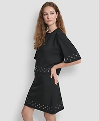 Dkny Women's Grommet Short Sleeve Ponte Knit Top