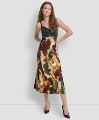 Dkny Women's Sleeveless Mix Media Printed Maxi Dress