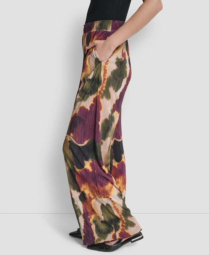 Dkny Women's Printed Plisse Wide Leg Pants