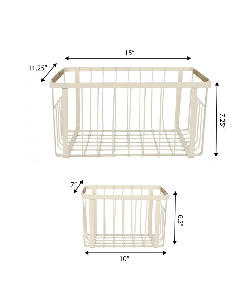 Happimess Henley Vintage Farmhouse Handmade Wire Metal Nesting Storage Baskets with Jute Wrapped Handles, (Set of 3)