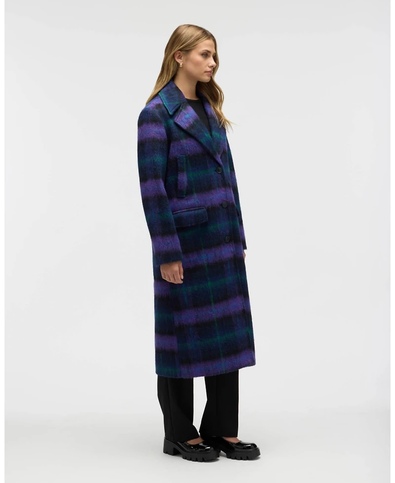 Nvlt Women's Brushed Plaid Wool Blend Boyfriend Coat