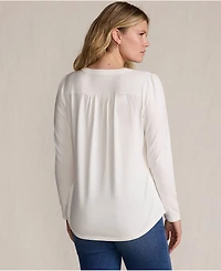 Lands' End Women's Long Sleeve Lightweight Jersey Notch Neck Tunic Top