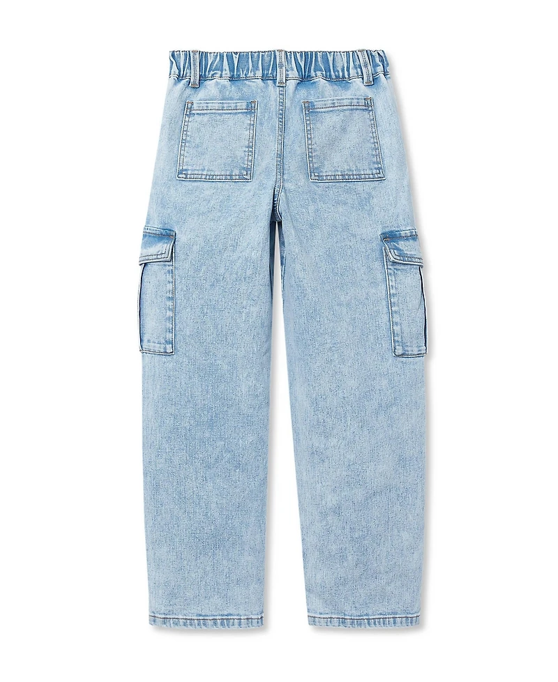 Lands' End Girls Denim Cargo Wide Leg Jeans