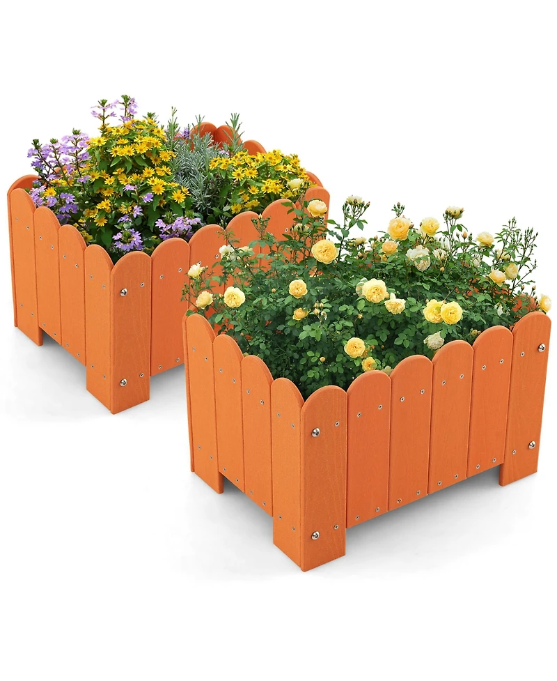 Gymax 2 Pack Rectangular Planter Box Weather-resistant Hdpe Flower Pot w/ Drainage Gaps