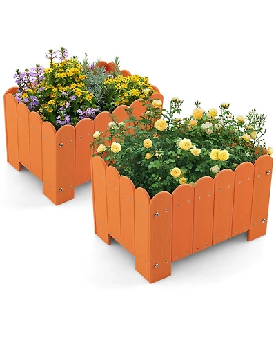 Gymax 2 Pack Rectangular Planter Box Weather-resistant Hdpe Flower Pot w/ Drainage Gaps