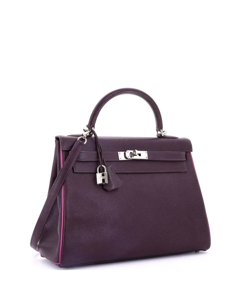 Pre-Owned Hermes Kelly 32 Handbag Bicolor Epsom with Palladium Hardware