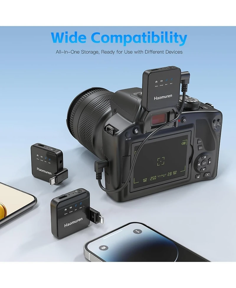 Wireless Lavalier Microphone 2 Pack,Wireless Microphone,Compatible with iPhone,Android,Camera,iPad,Tablet,Pc,Noise Cancel,Echo,Bluetooth Lapel Mic for