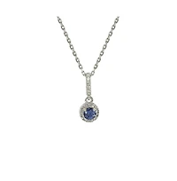 Suzy Levian Sterling Silver Sapphire & Created White Solitaire Halo Drop Pendant Necklace