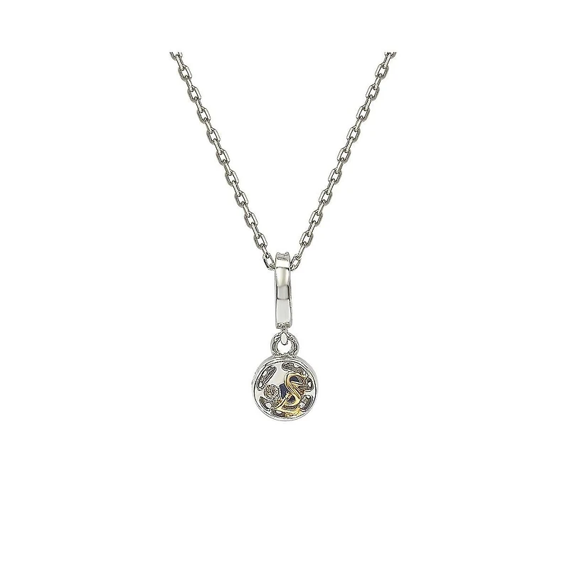 Suzy Levian Sterling Silver Sapphire & Created White Solitaire Halo Drop Pendant Necklace