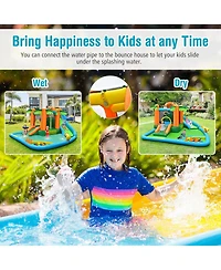 Akiudex 7-in-1 Inflatable Water Slide Park with Trampoline, Climbing Wall, and 680W Blower