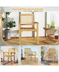 Costway Outdoor Patio Chair Teak Wood Armchair with Slatted Seat & Curved Seat
