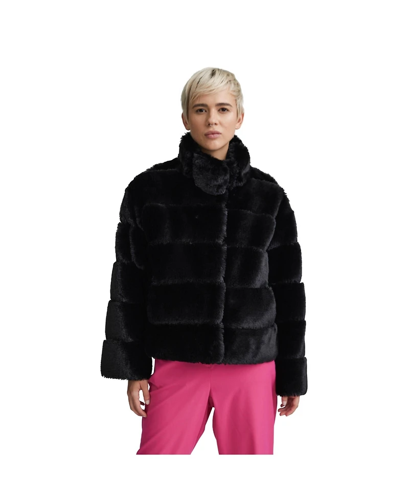Nvlt Women's Wide Stripe Faux Fur Jacket