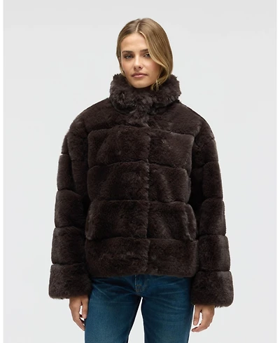 Nvlt Women's Wide Stripe Faux Fur Jacket