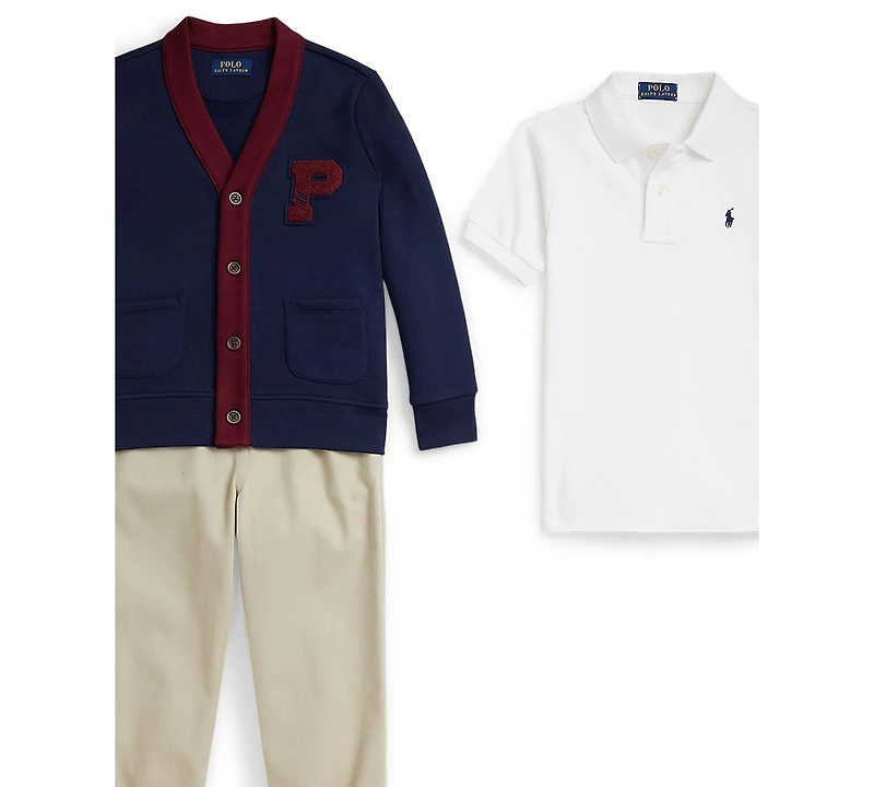 Polo Ralph Lauren Toddler and Little Boys 3-Piece Shirt, Cardigan Chino Pants Set